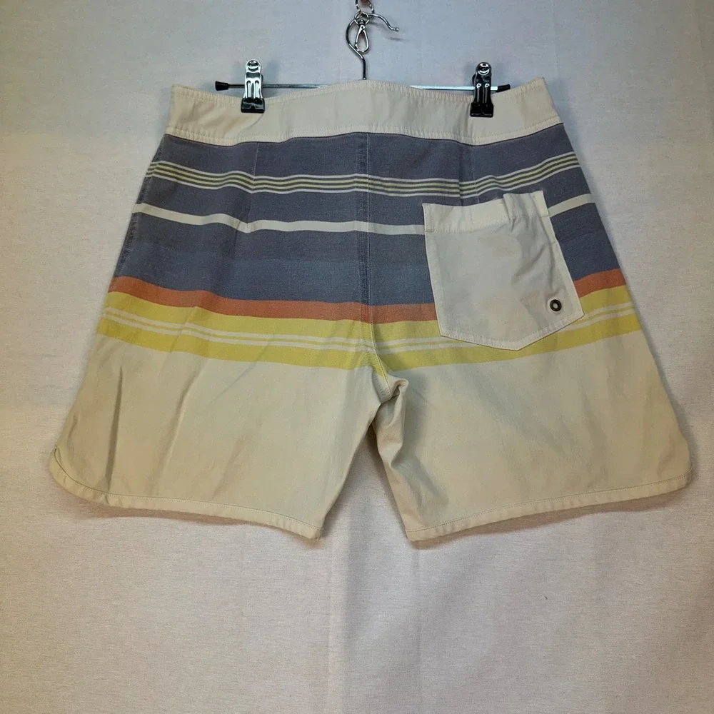 Marine Layer Mens Retro Striped Board Shorts Cream Blue Yellow Size 30